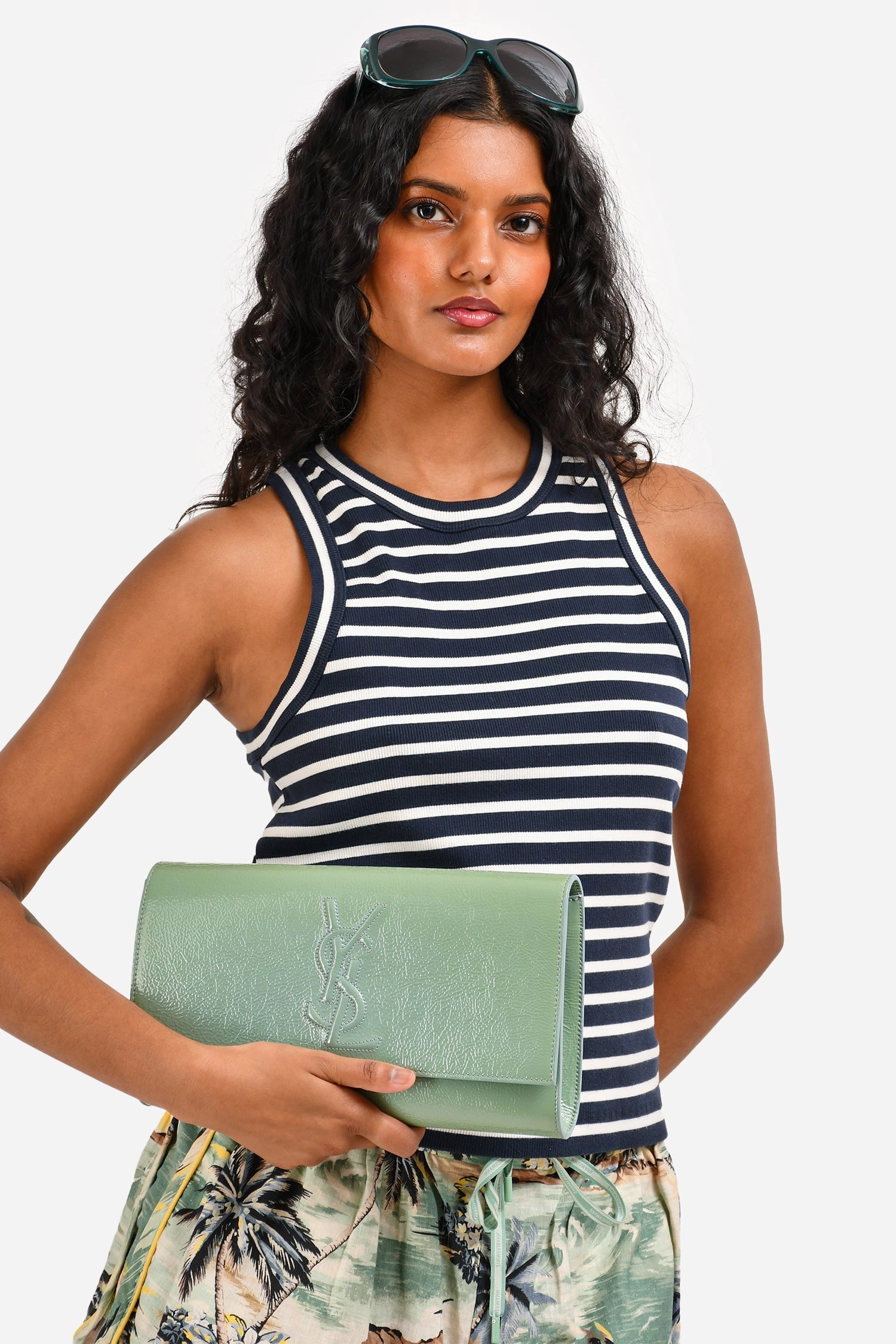 Saint Laurent Teal Green Patent Leather Belle De Jour Clutch (As Is)