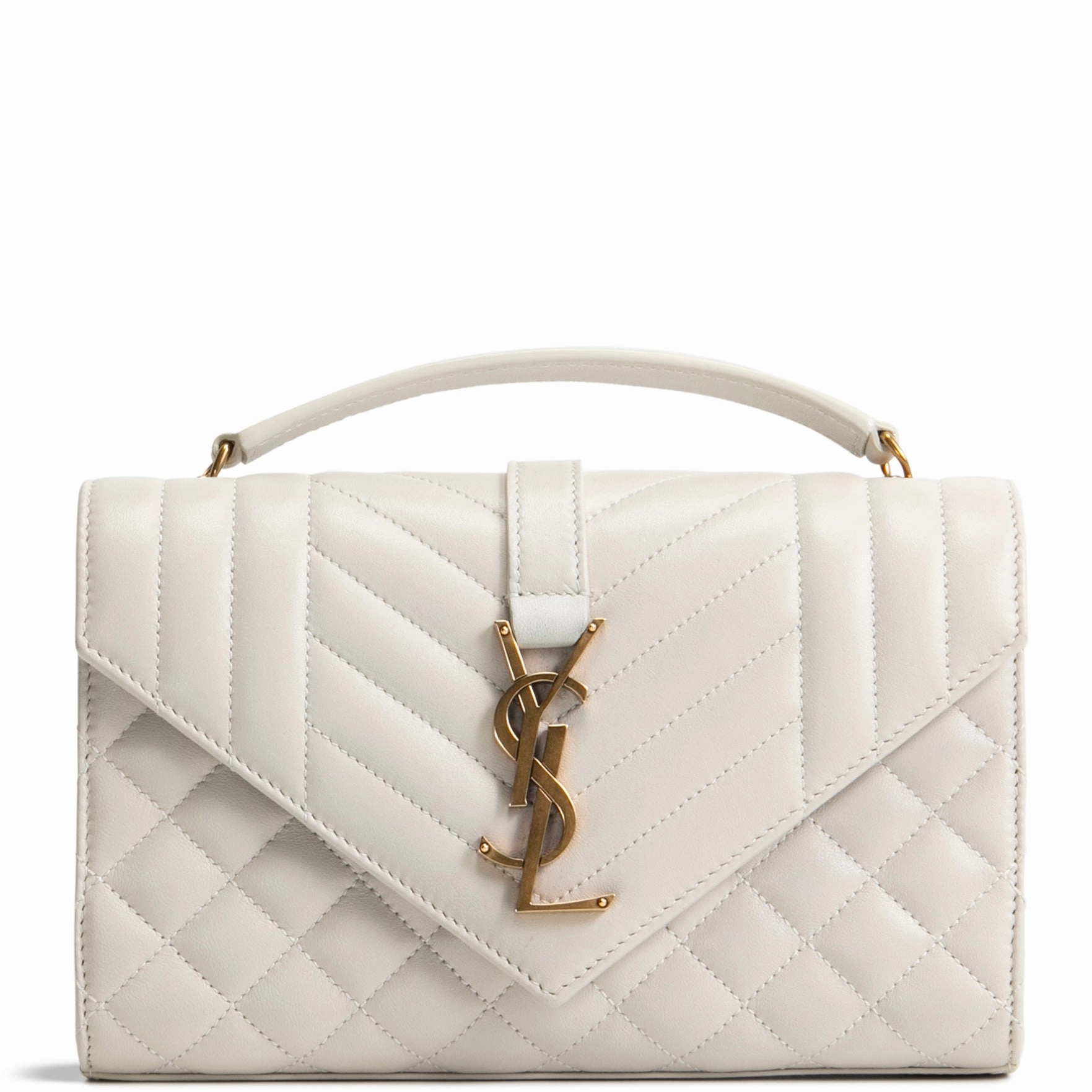 SAINT LAURENT Triquilt Envelope Small Lambskin Shoulder Bag- Ivory
