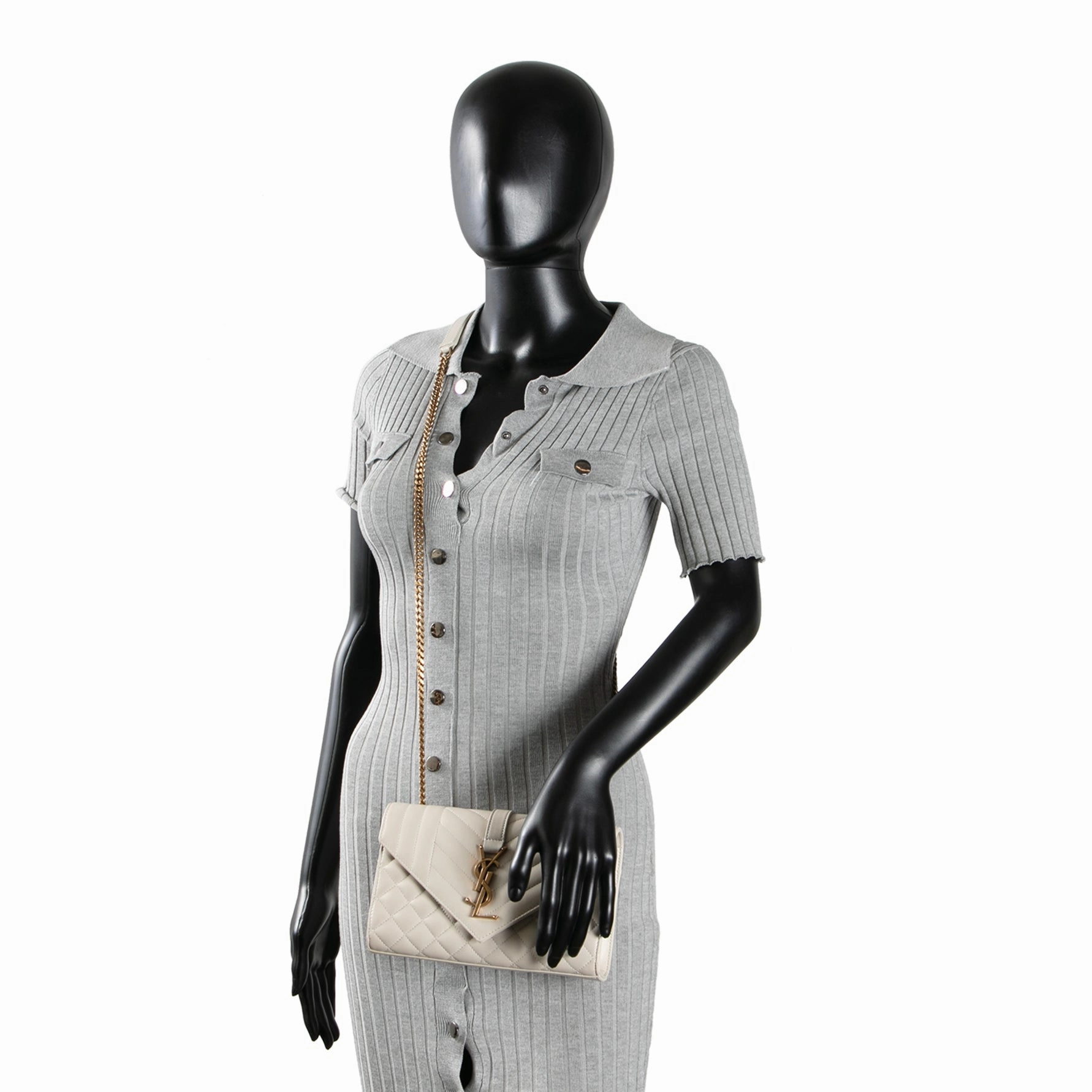 SAINT LAURENT Triquilt Envelope Small Lambskin Shoulder Bag- Ivory
