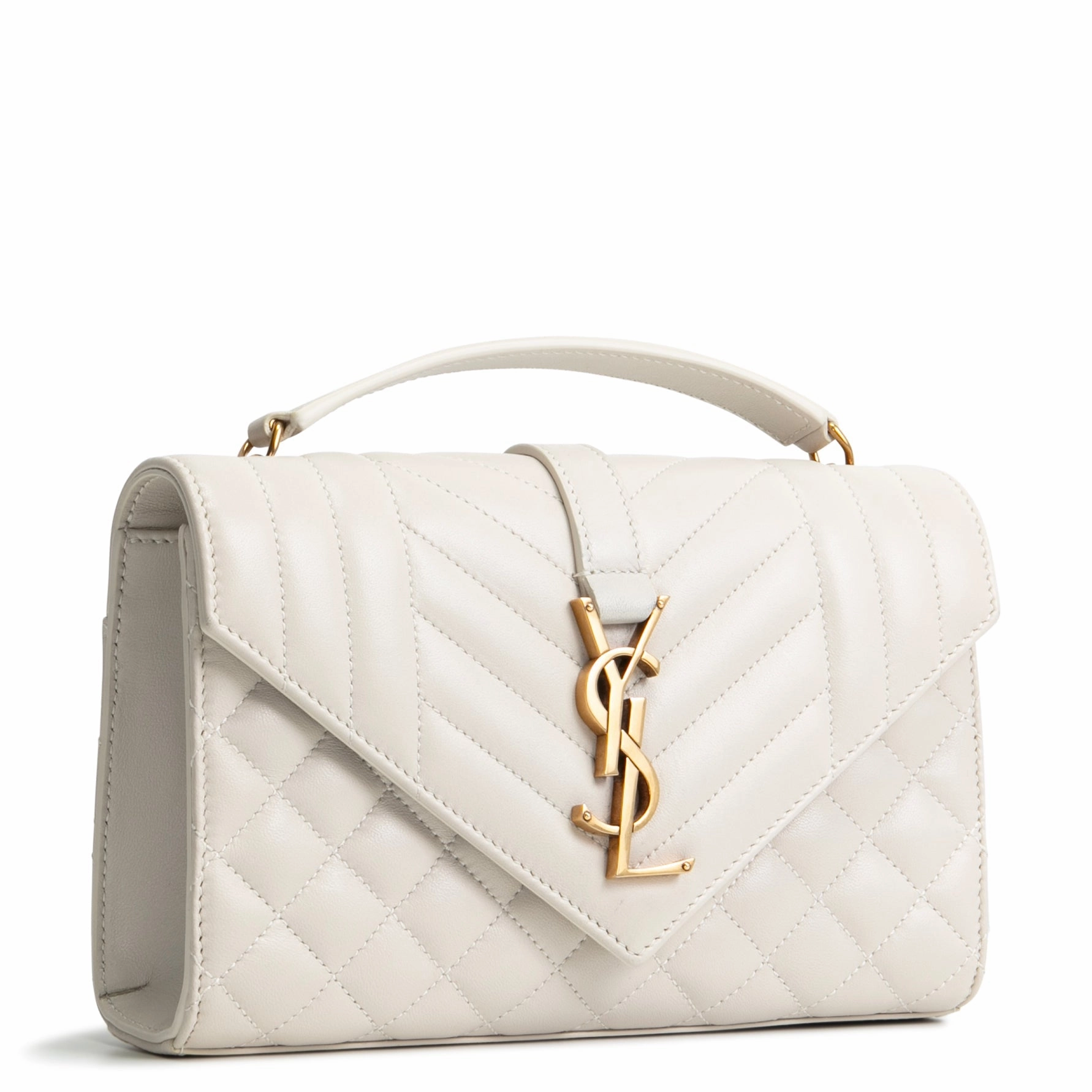SAINT LAURENT Triquilt Envelope Small Lambskin Shoulder Bag- Ivory