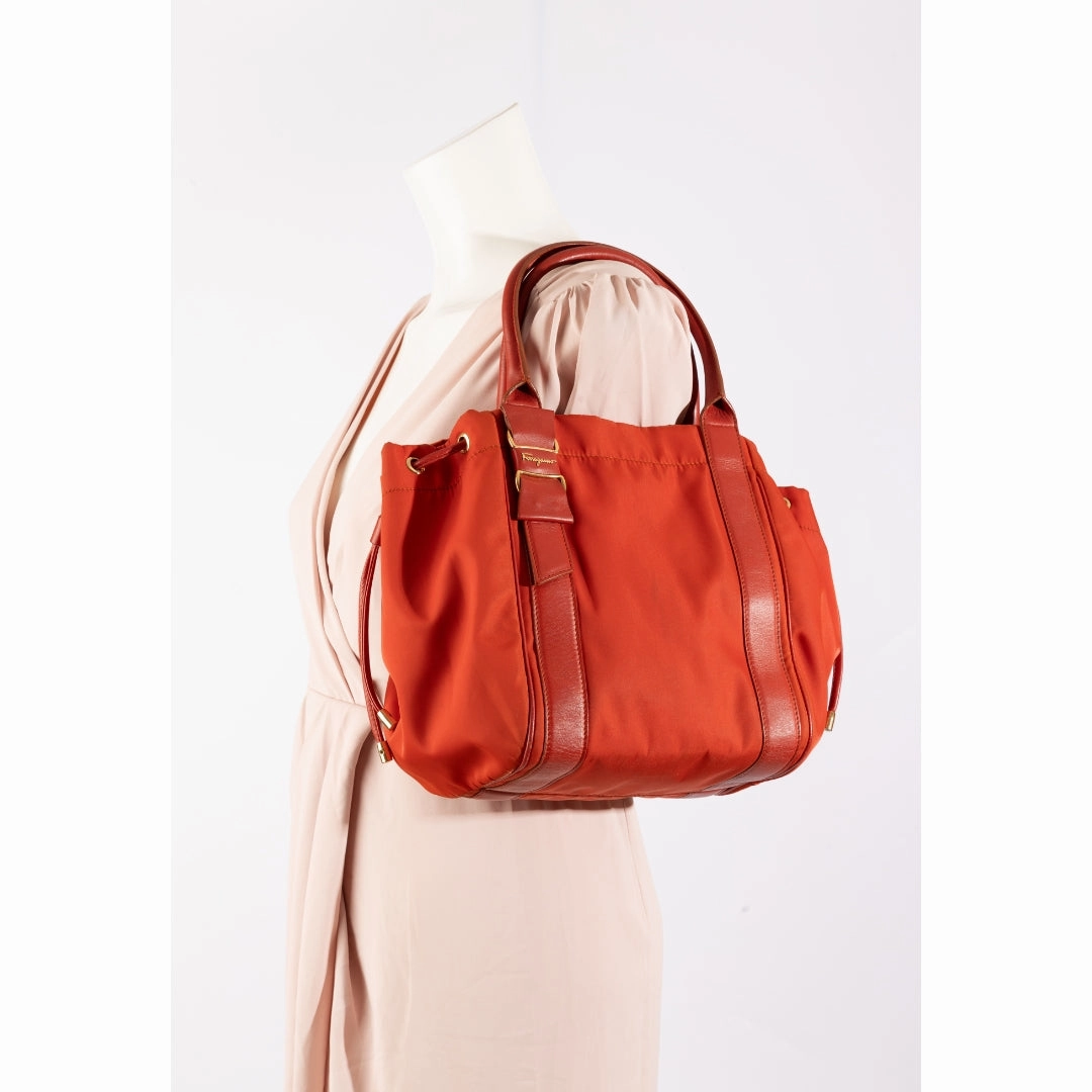 Salvatore Ferragamo Red Nylon Bow Shoulder Bag
