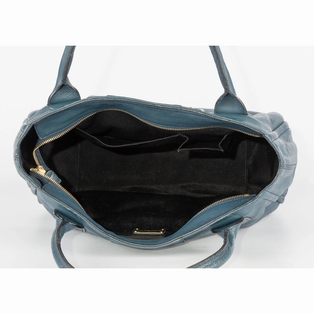 Salvatore Ferragamo Teal Blue Leather Gancini Tote Bag