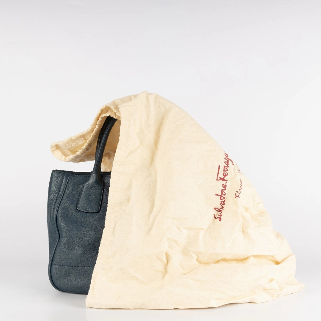 Salvatore Ferragamo Teal Blue Leather Gancini Tote Bag