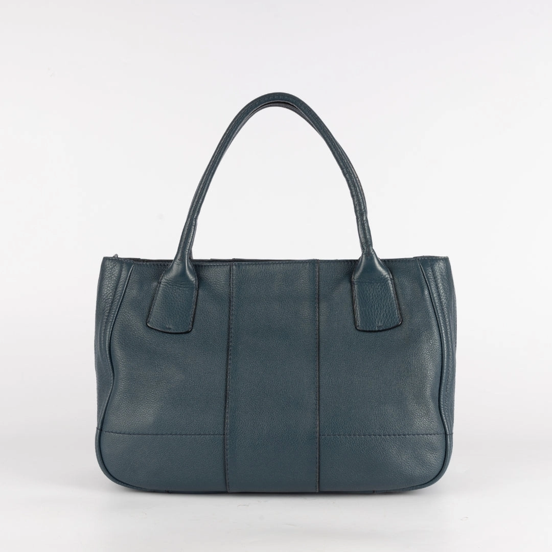 Salvatore Ferragamo Teal Blue Leather Gancini Tote Bag