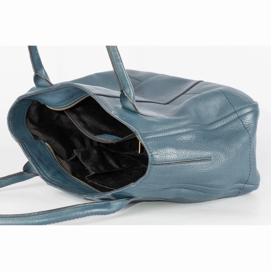 Salvatore Ferragamo Teal Blue Leather Gancini Tote Bag