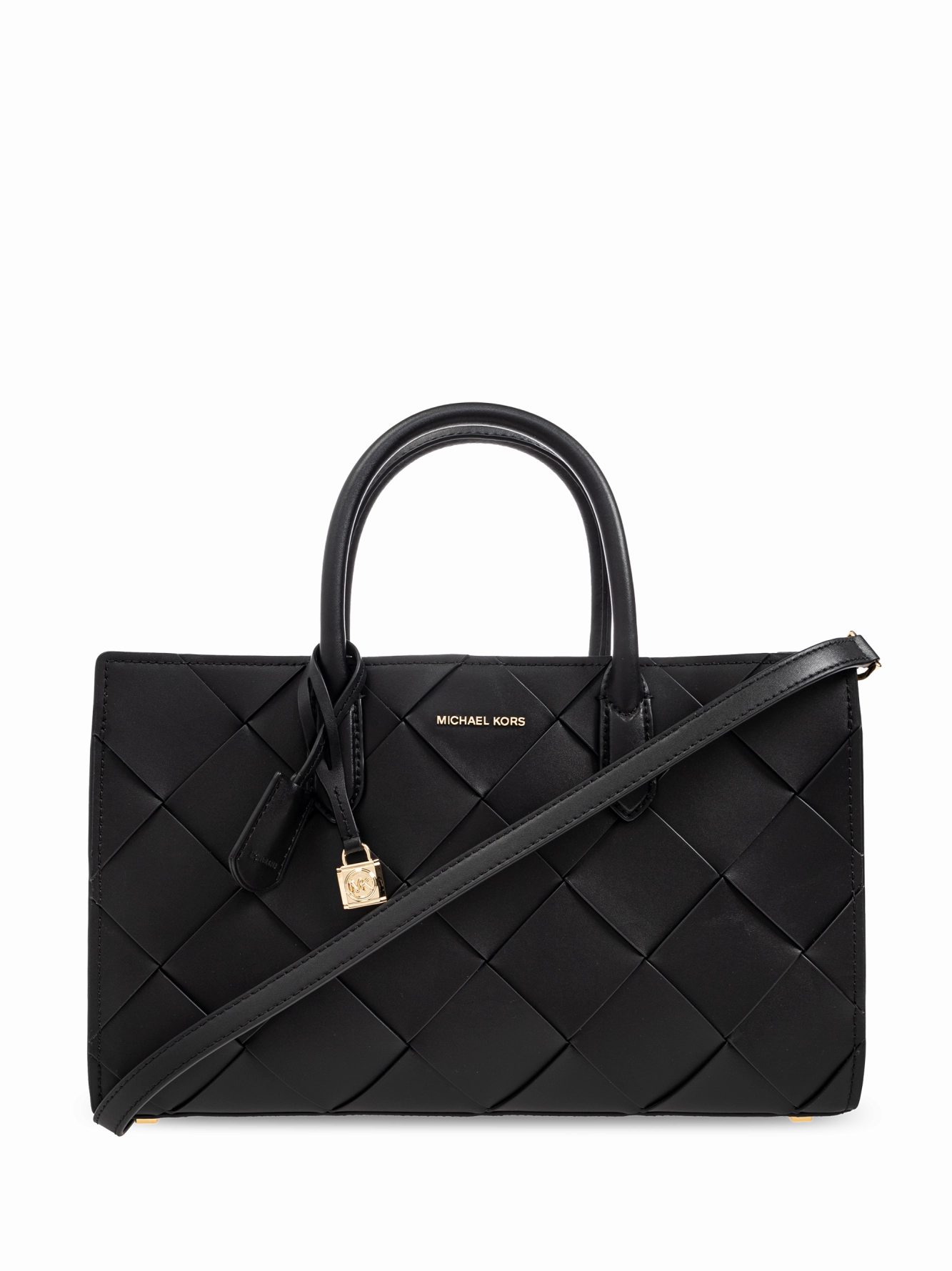 Scarlett medium woven leather tote in black