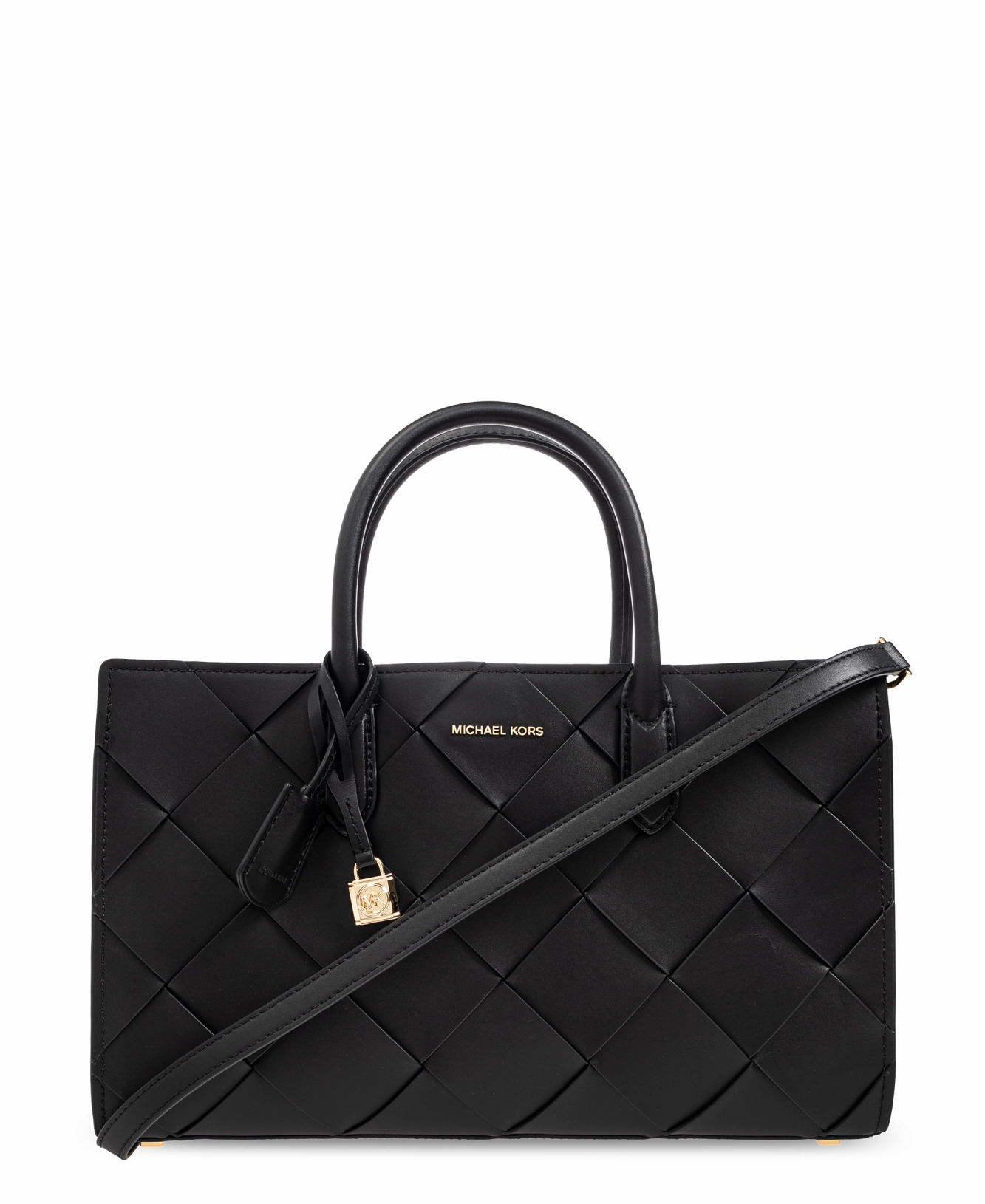 Scarlett medium woven leather tote in black
