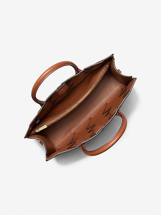 Scarlett medium woven leather tote in luggage