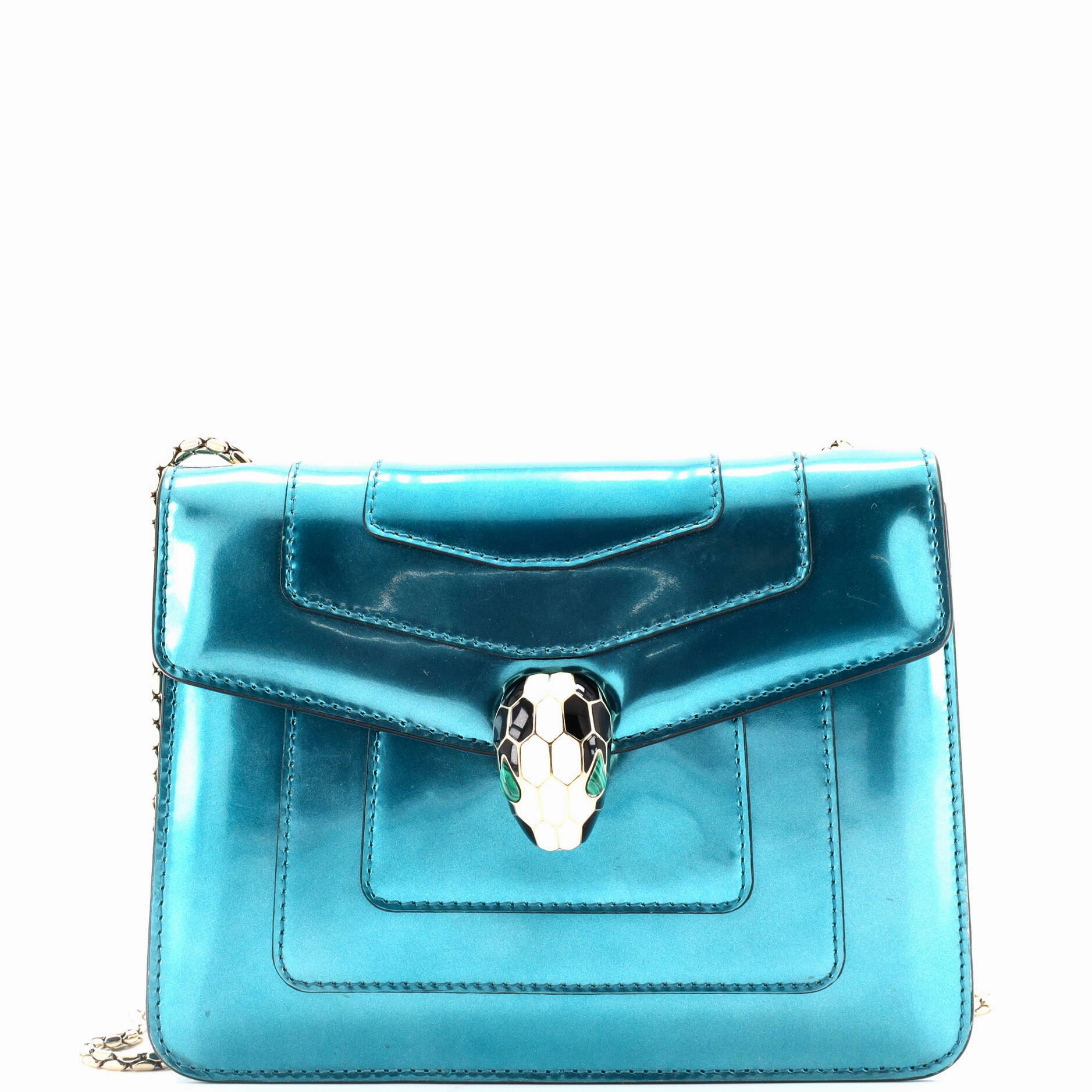 Serpenti Forever Square Shoulder Bag Metallic Leather Small