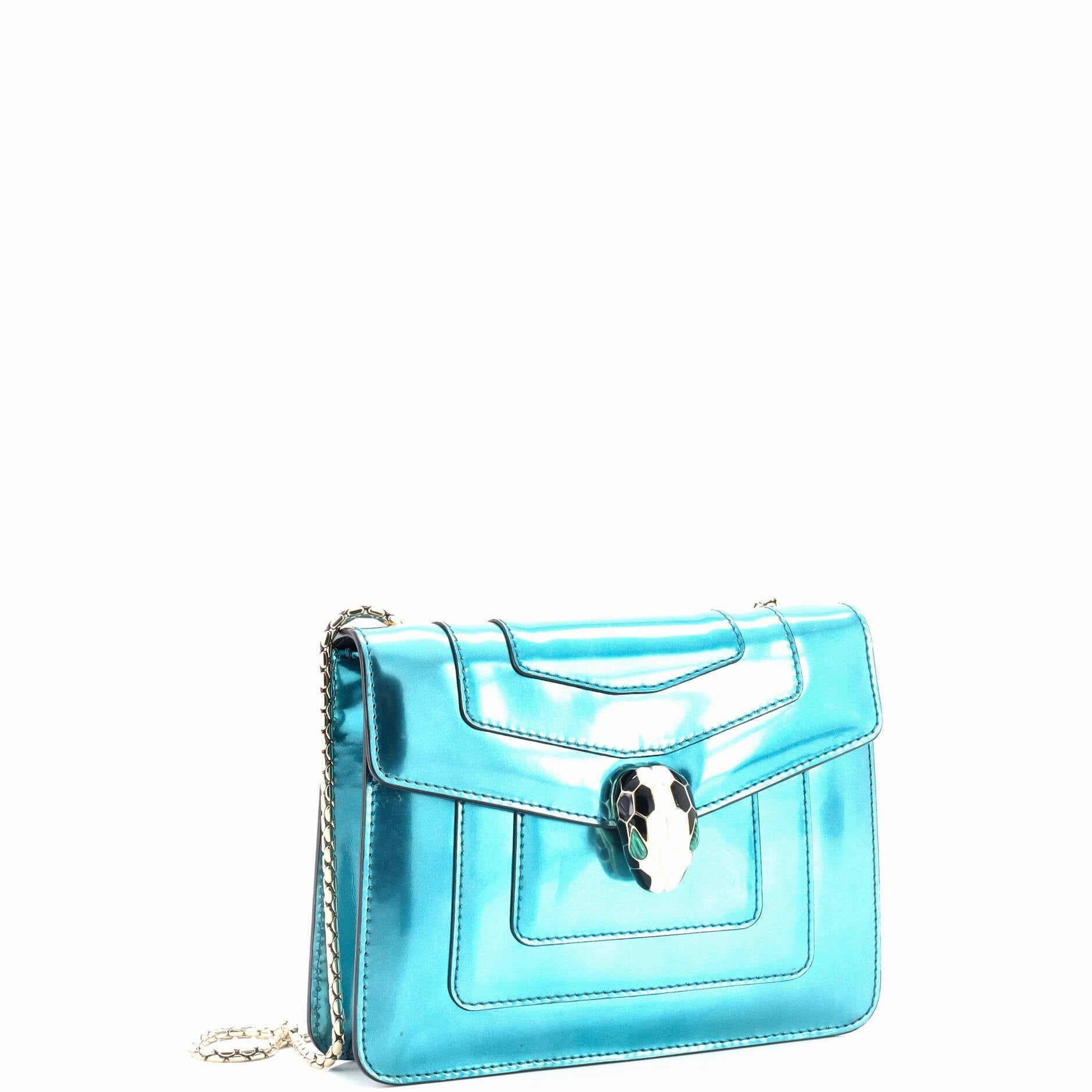 Serpenti Forever Square Shoulder Bag Metallic Leather Small