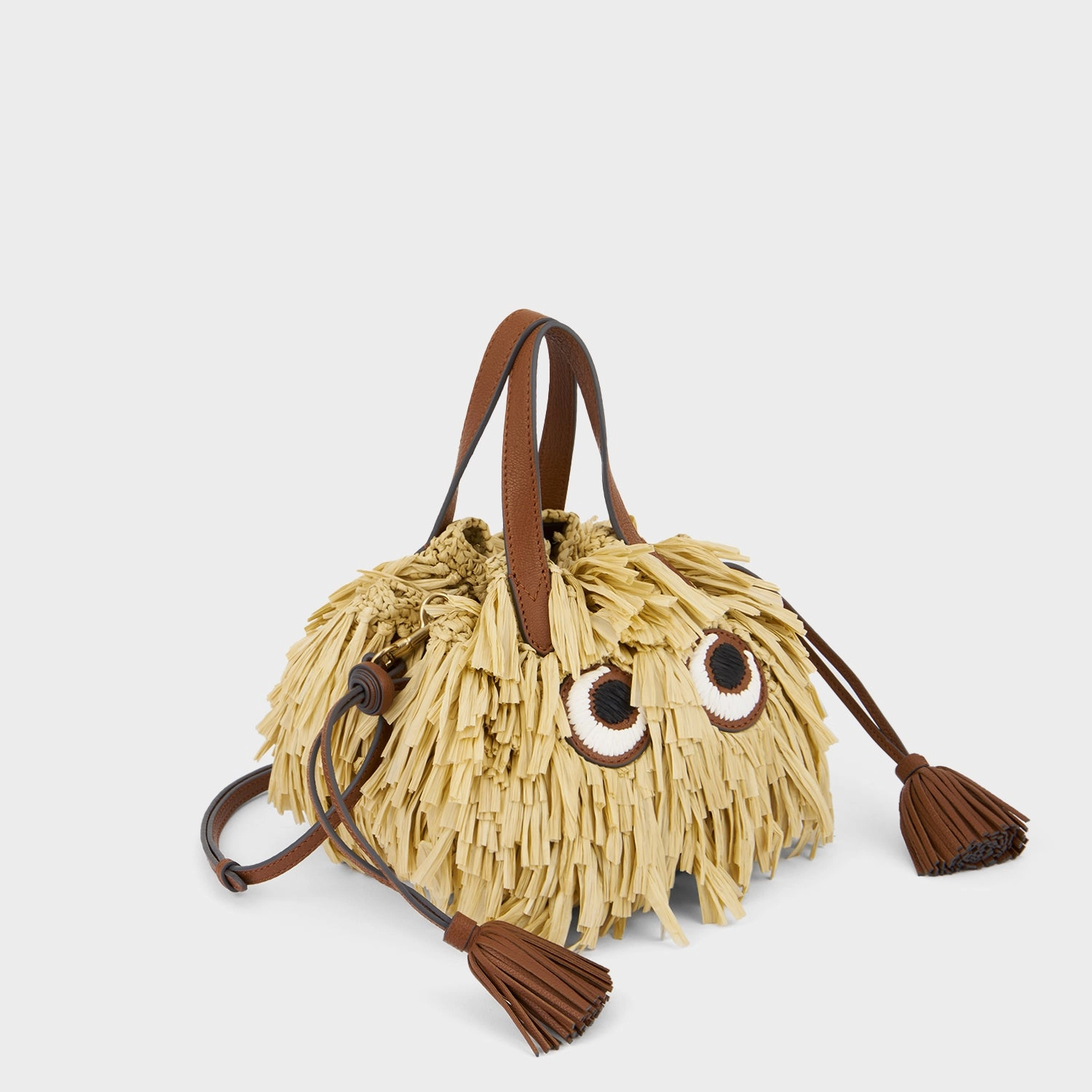 Shag Raffia Eyes Small Drawstring Cross-body Tote