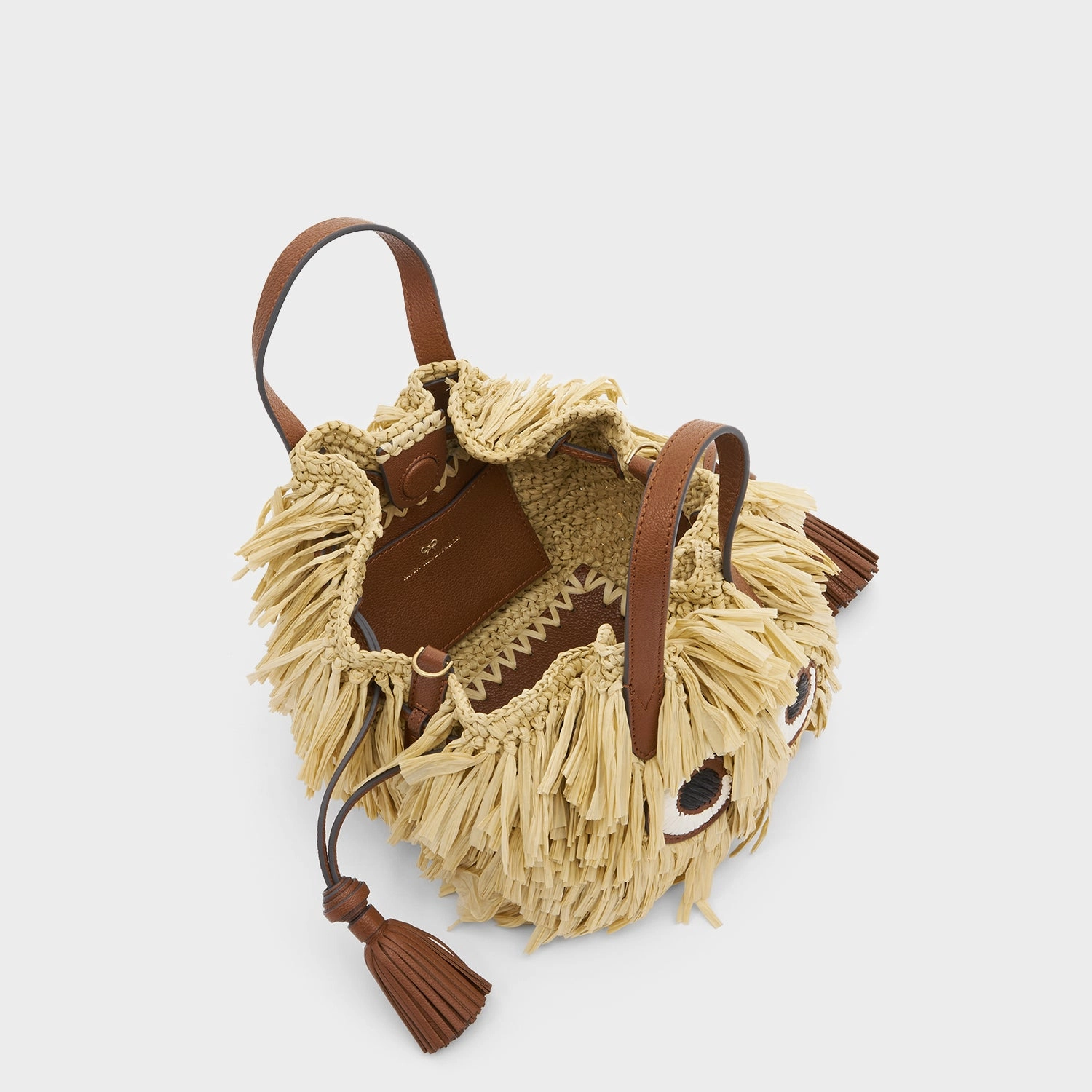Shag Raffia Eyes Small Drawstring Cross-body Tote