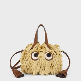 Shag Raffia Eyes Small Drawstring Cross-body Tote