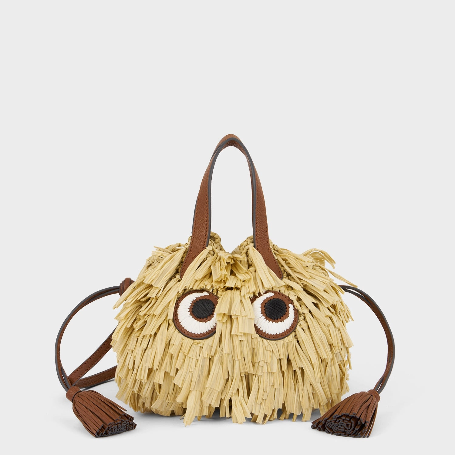 Shag Raffia Eyes Small Drawstring Cross-body Tote