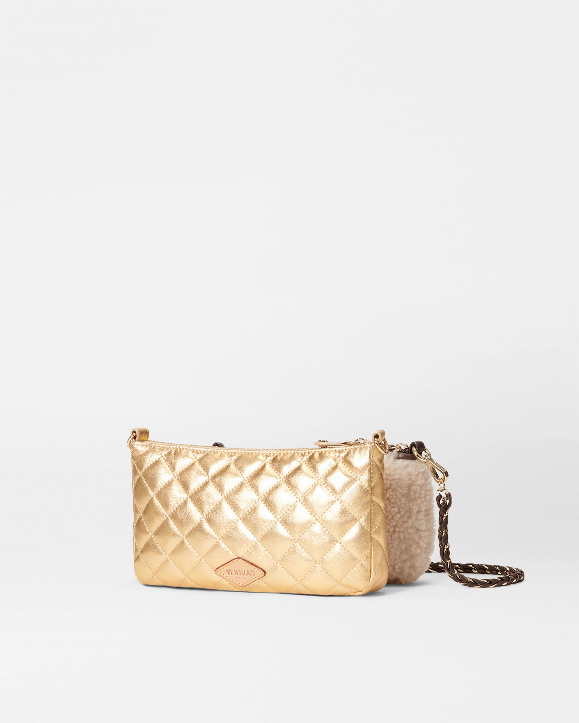Shearling and Gold Metallic Leather Crosby Convertible Crossbody