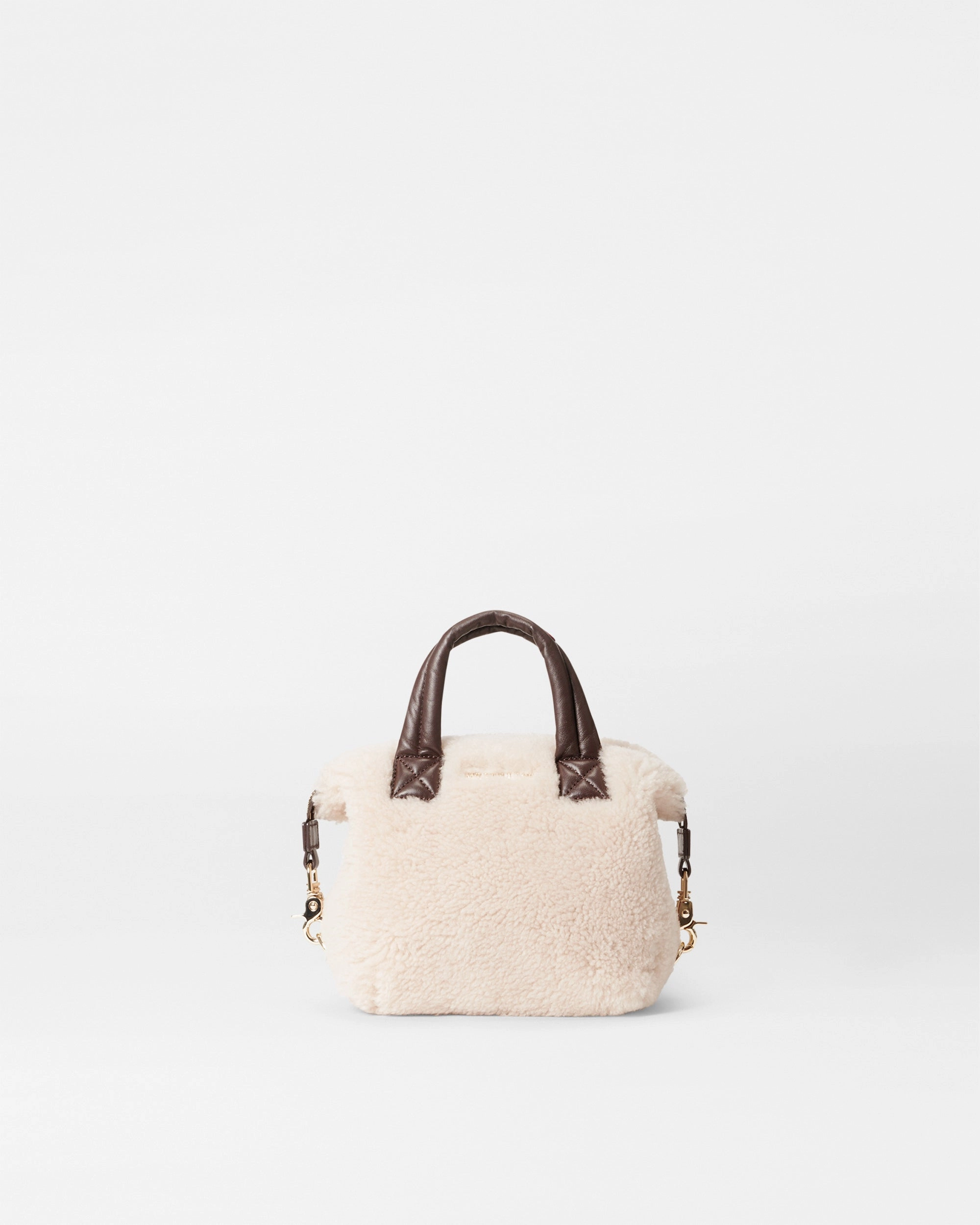 Shearling and Gold Metallic Leather Micro Sutton