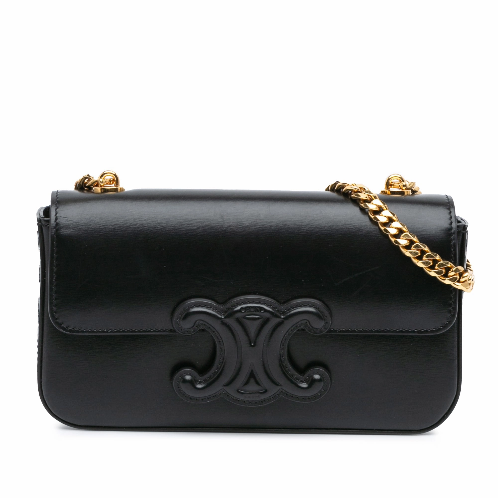 Shiny Calfskin Triomphe Claude Chain Shoulder Bag