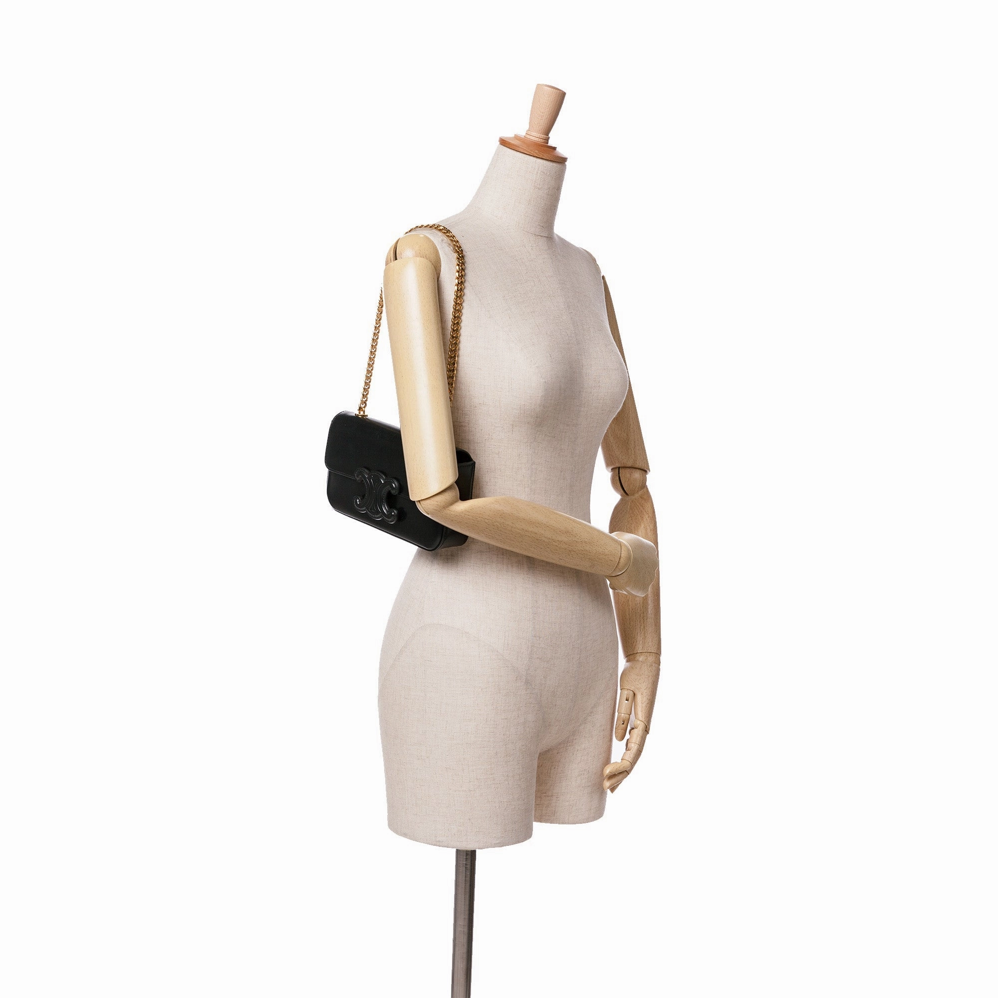 Shiny Calfskin Triomphe Claude Chain Shoulder Bag