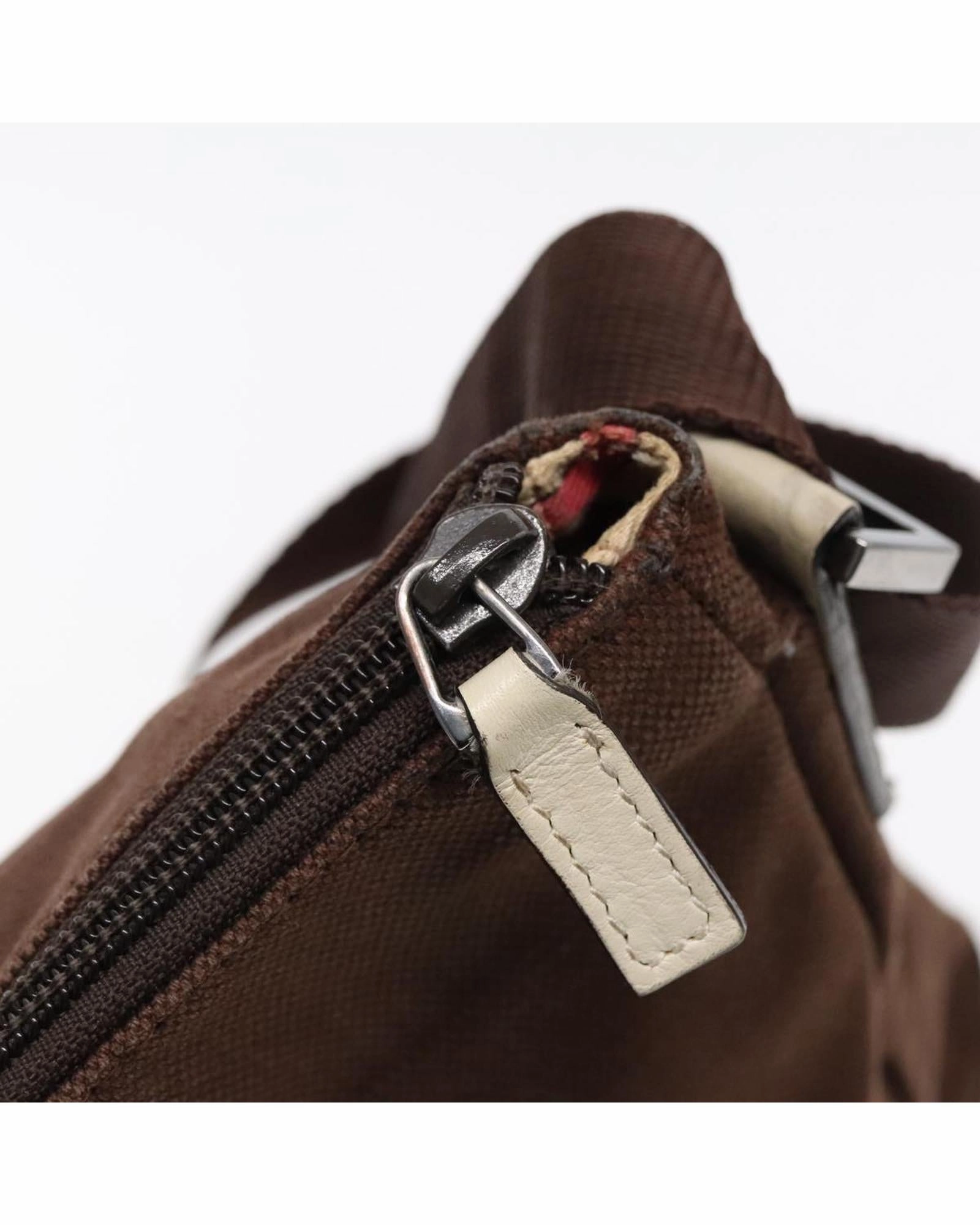 Shoulder Bag Canvas Leather Trim Silver Hardware Auth