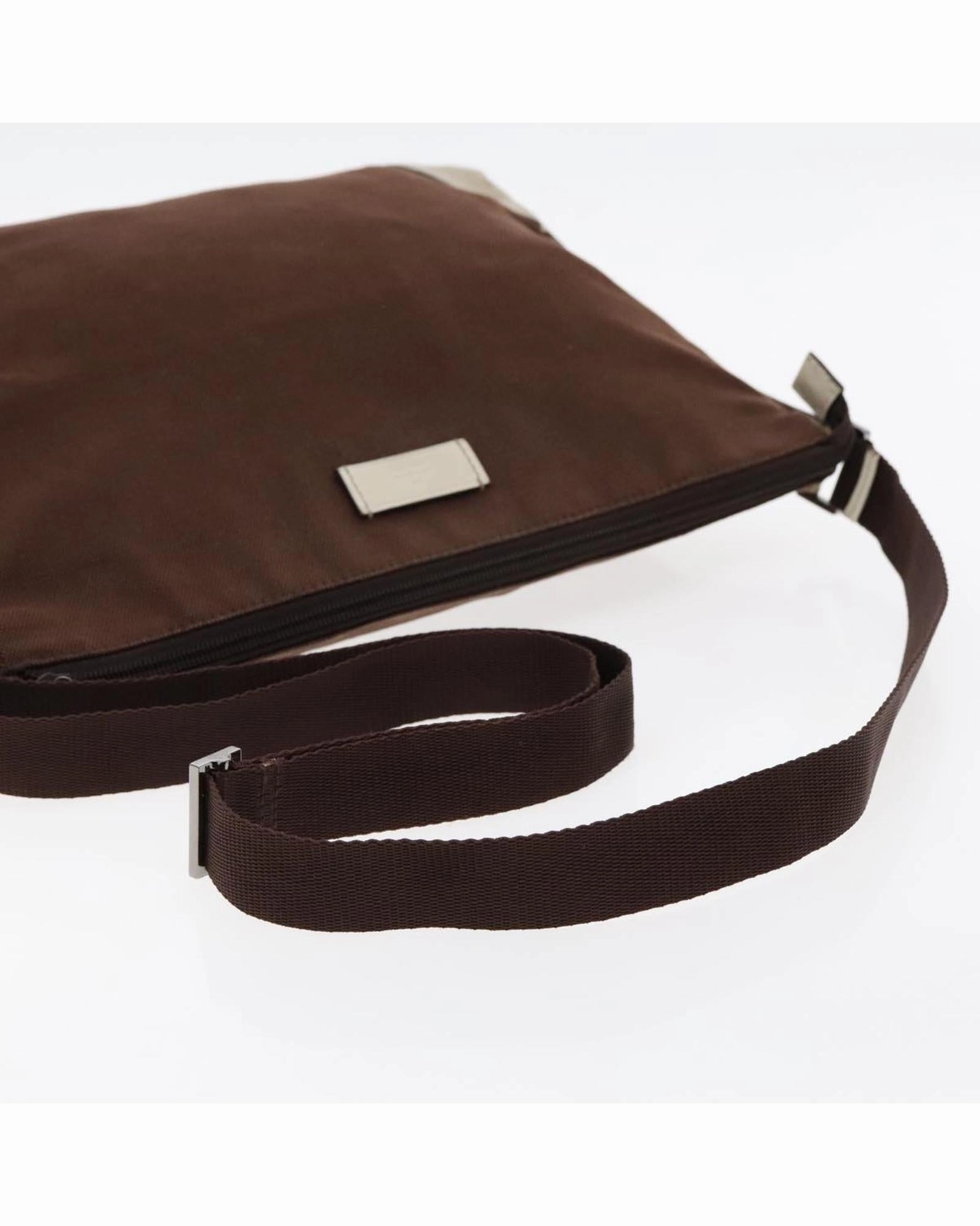 Shoulder Bag Canvas Leather Trim Silver Hardware Auth