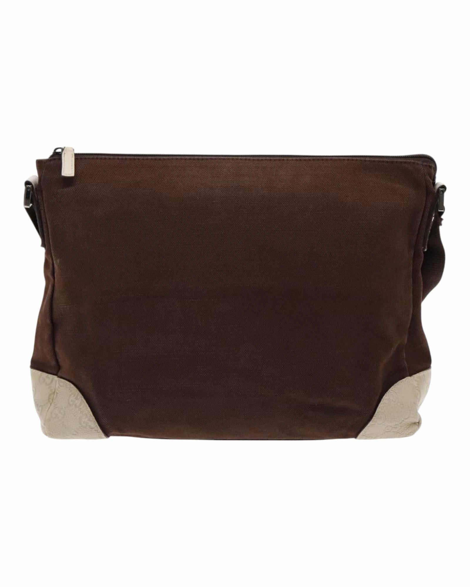 Shoulder Bag Canvas Leather Trim Silver Hardware Auth