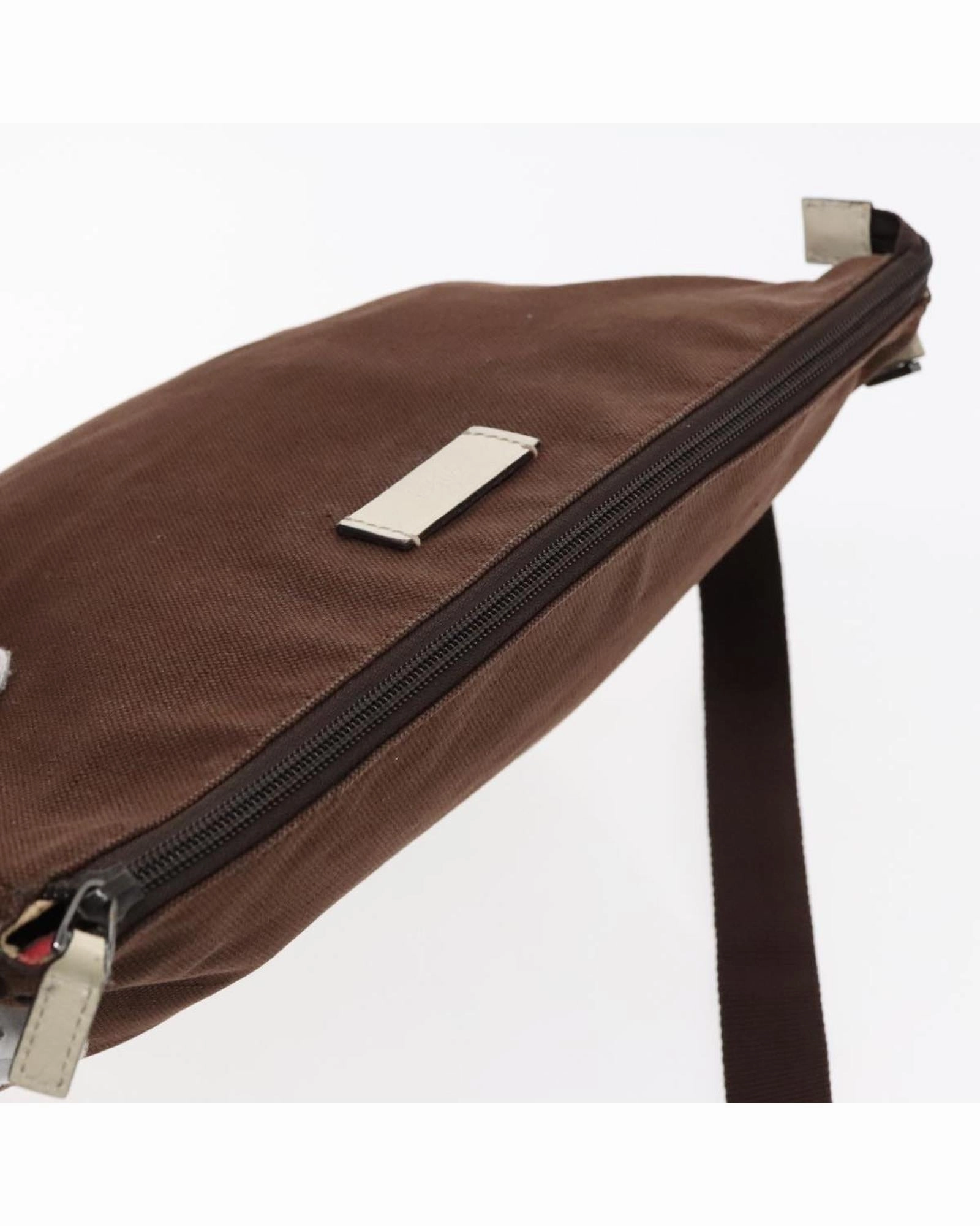 Shoulder Bag Canvas Leather Trim Silver Hardware Auth