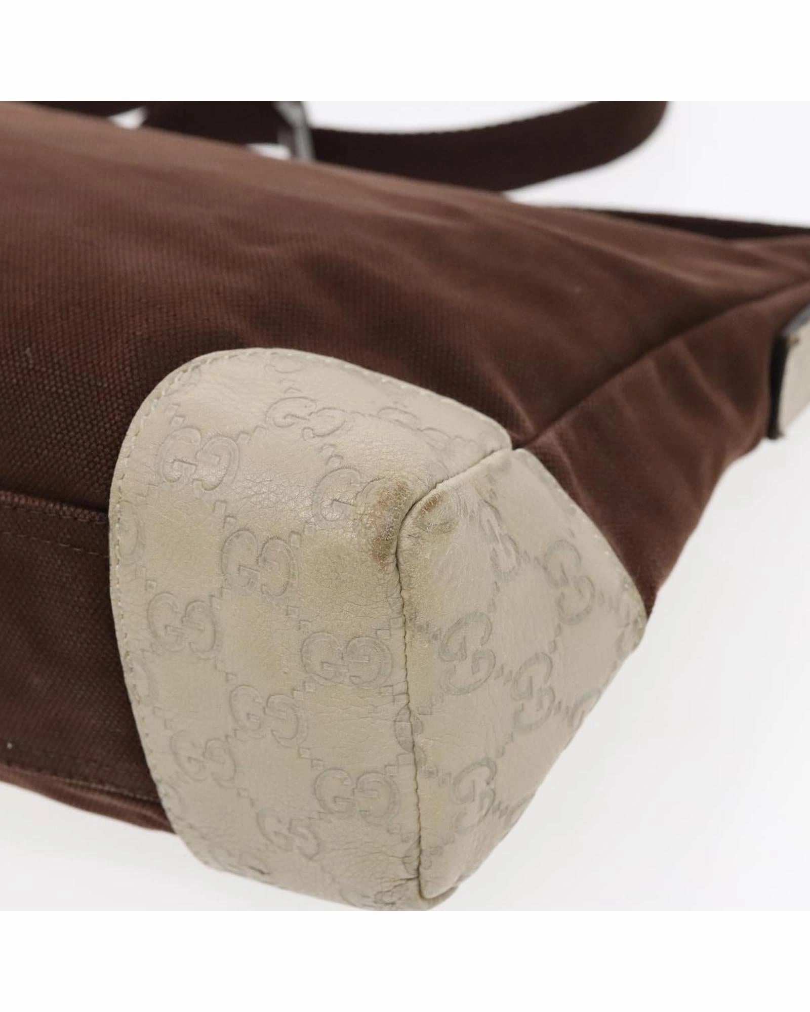 Shoulder Bag Canvas Leather Trim Silver Hardware Auth