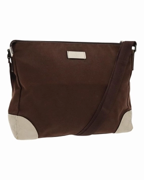 Shoulder Bag Canvas Leather Trim Silver Hardware Auth