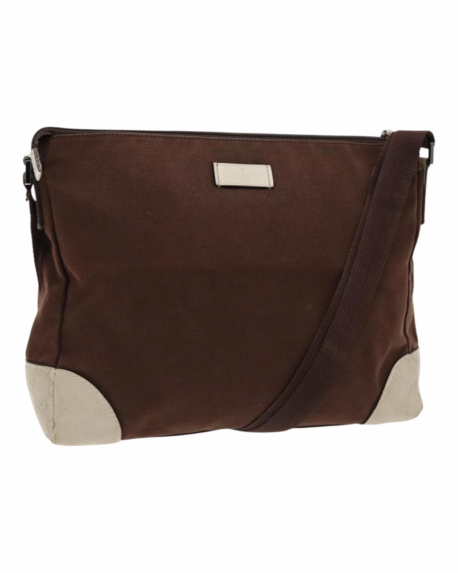 Shoulder Bag Canvas Leather Trim Silver Hardware Auth