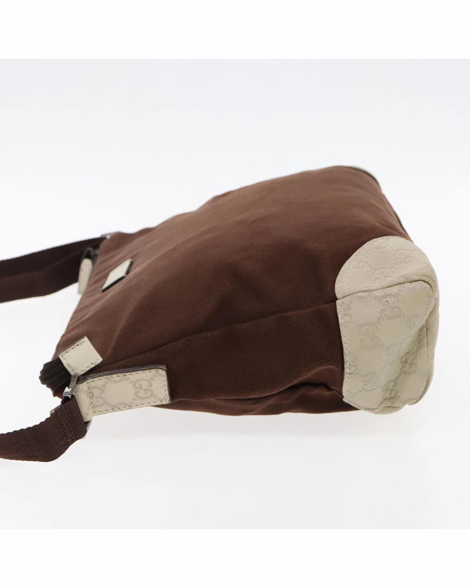 Shoulder Bag Canvas Leather Trim Silver Hardware Auth