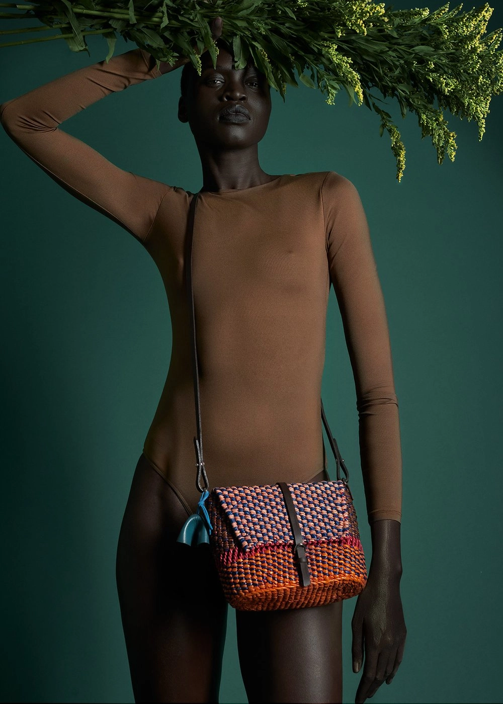 Sinsi Mocha Woven Sling Raffia Bag