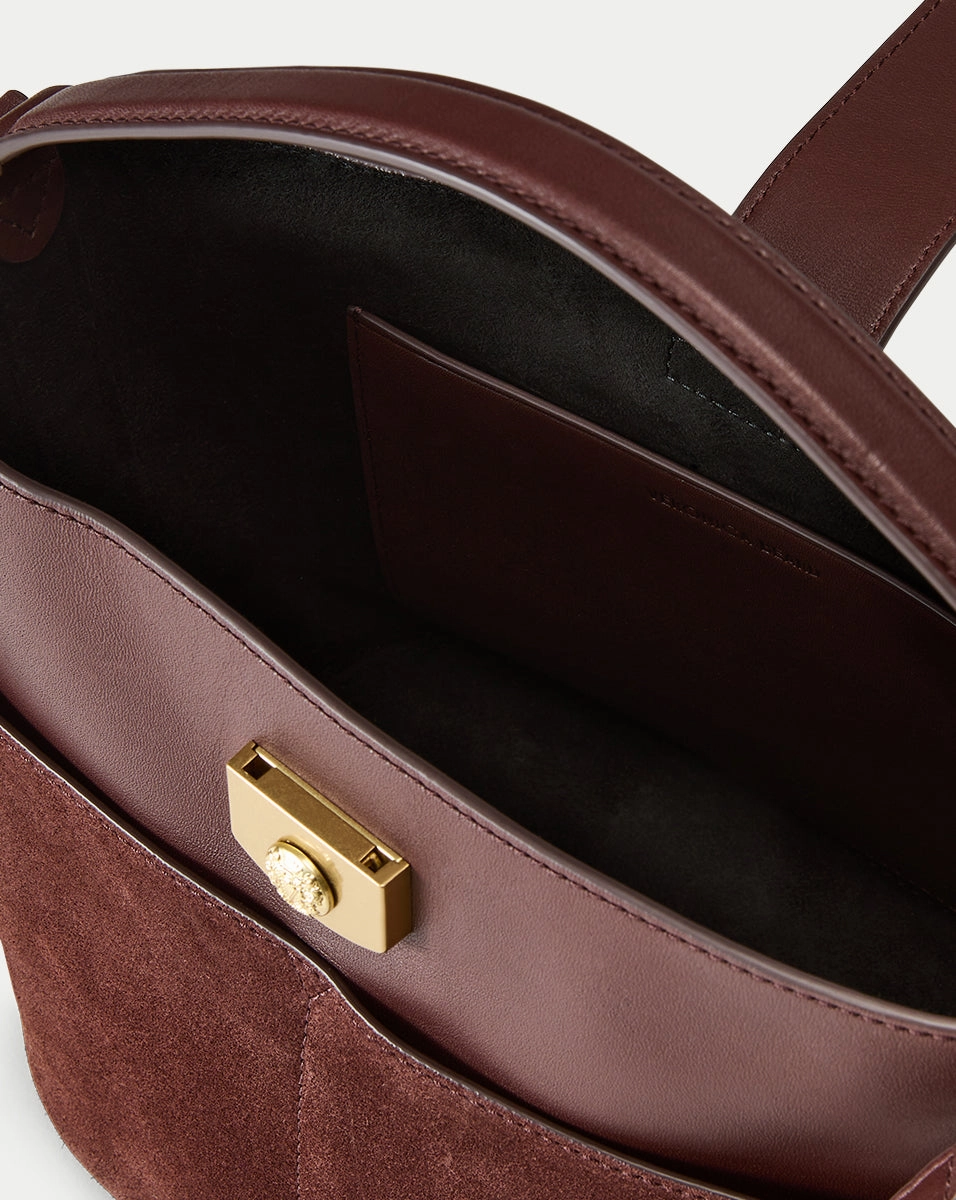 Small Crest Lock Suede Bucket Bag