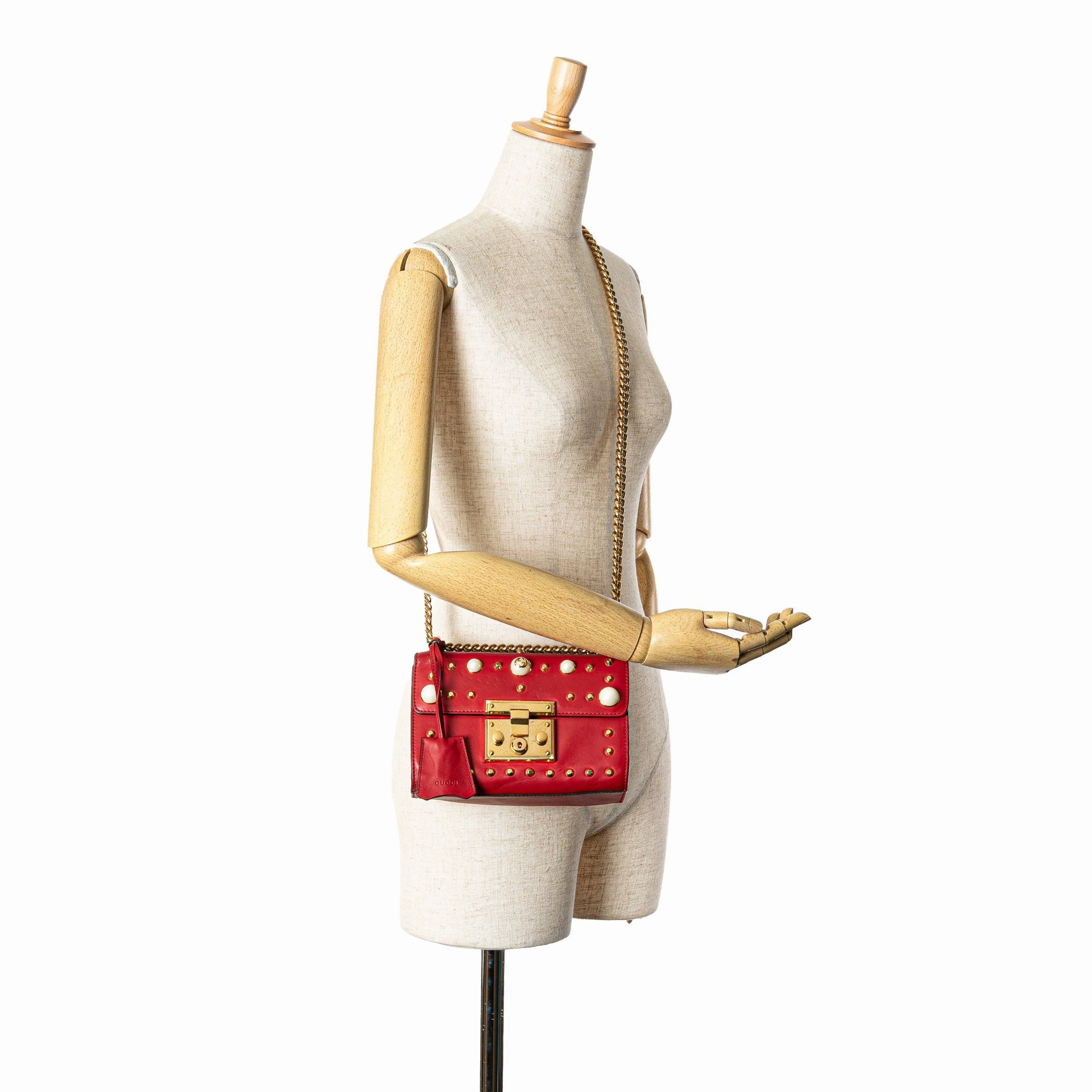 Small Pearl Studded Leather Padlock Crossbody