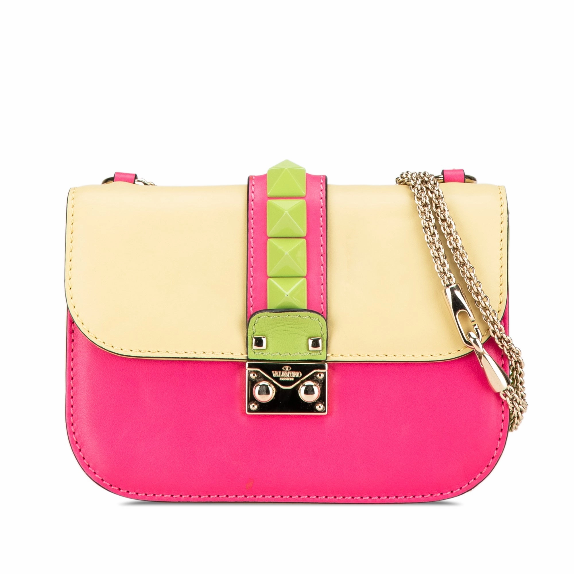 Small Tricolor Leather Rockstud Glam Lock Crossbody