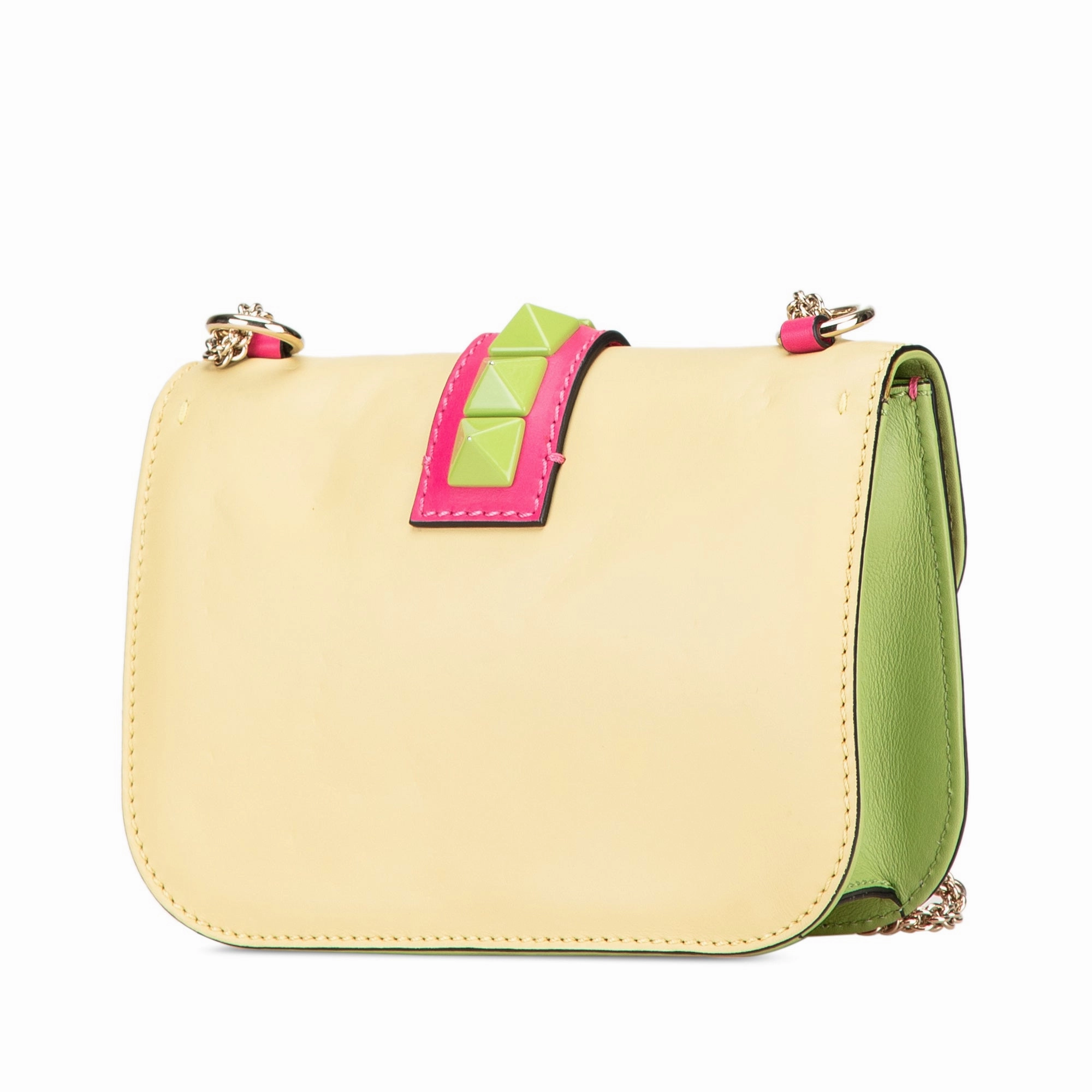Small Tricolor Leather Rockstud Glam Lock Crossbody