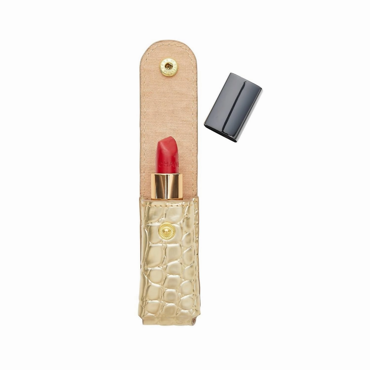 Smooch Lipstick Holder In Gold Croc
