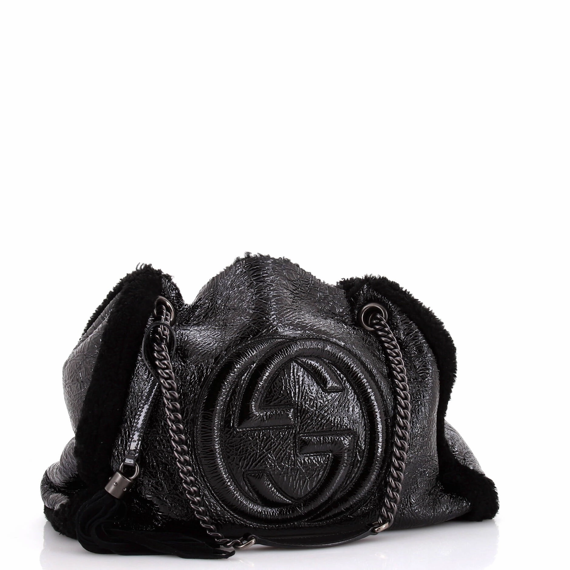 Soho Chain Strap Shoulder Bag Patent and Shearling Medium