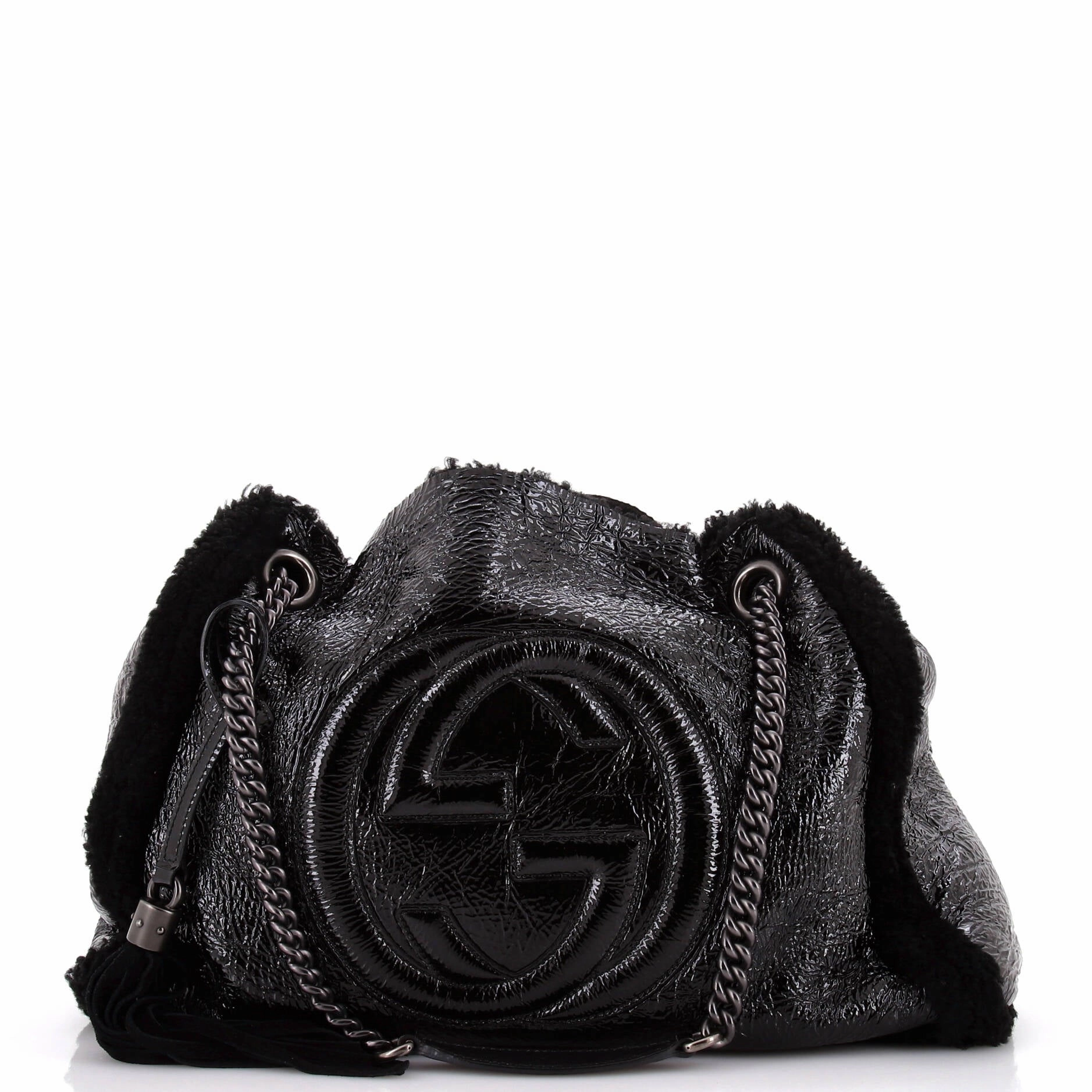Soho Chain Strap Shoulder Bag Patent and Shearling Medium