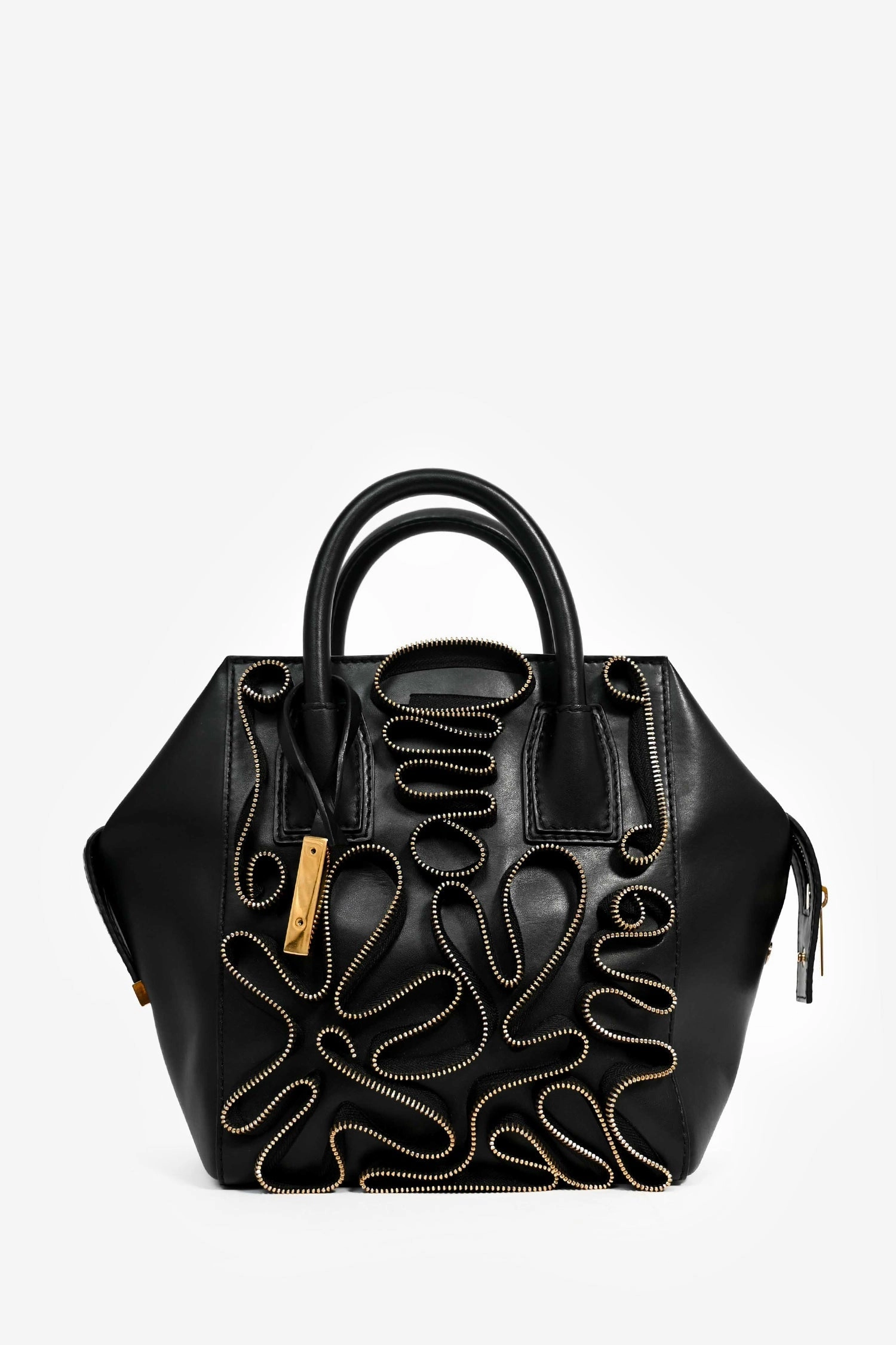 Stella McCartney Black Vegan Leather Gold Zipper 'Cavendish' Top Handle Bag with Strap