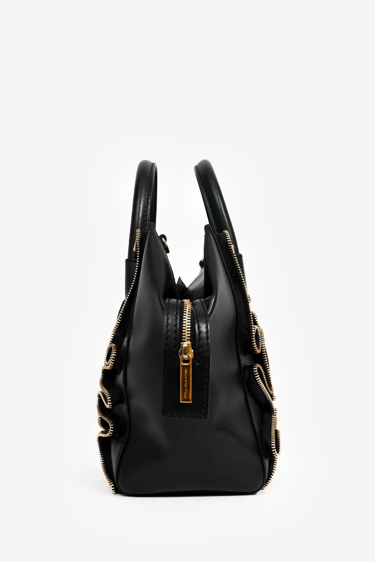Stella McCartney Black Vegan Leather Gold Zipper 'Cavendish' Top Handle Bag with Strap