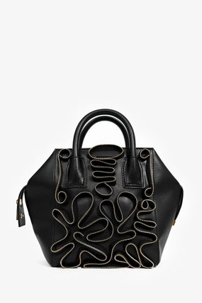 Stella McCartney Black Vegan Leather Gold Zipper 'Cavendish' Top Handle Bag with Strap