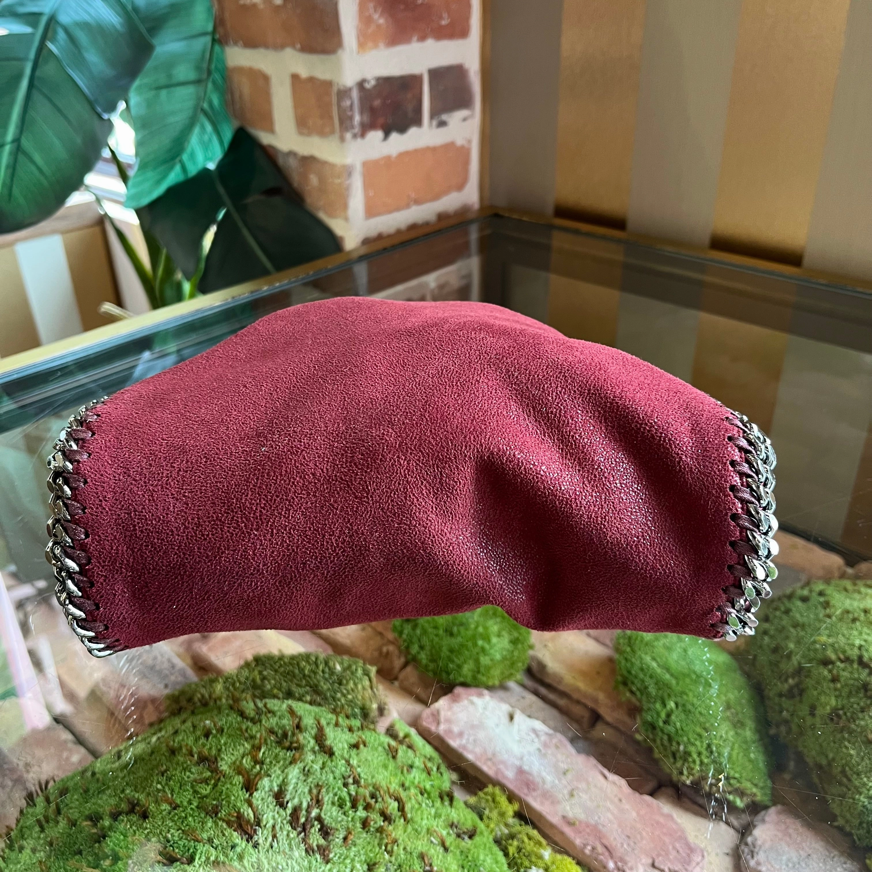 STELLA MCCARTNEY Fallabella Mini Burgundy Eco Shaggy Deer Chain Tote Bag