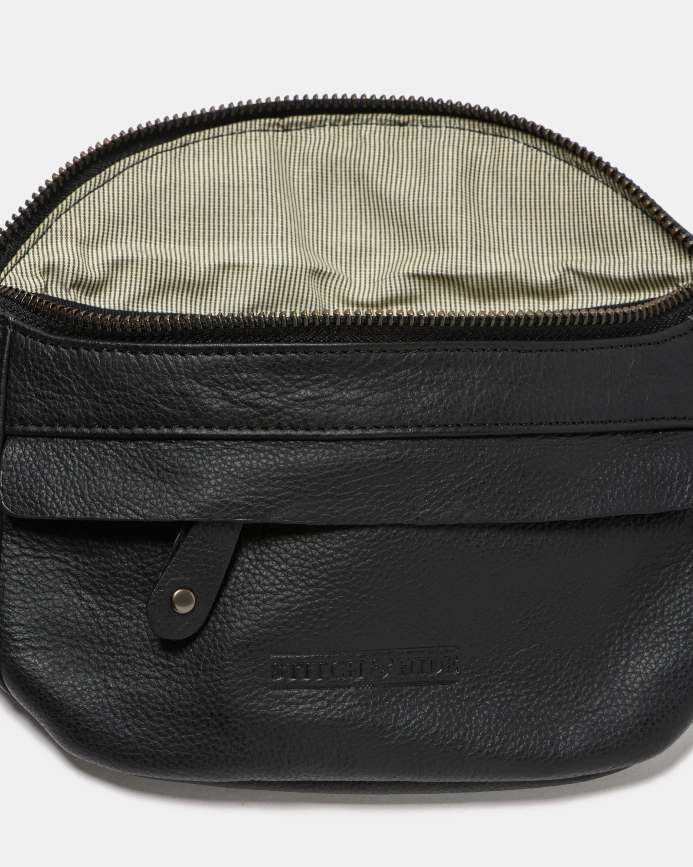 STITCH & HIDE LEATHER BAILEY HIP/CROSSBODY BAG BLACK - FREE KEYRING