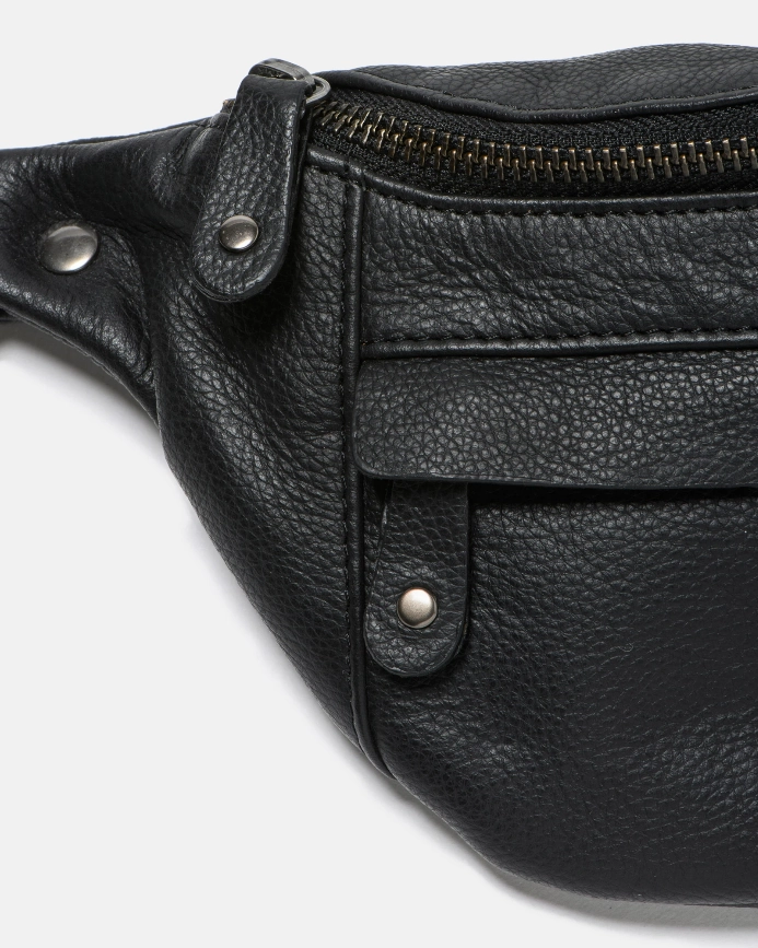 STITCH & HIDE LEATHER BAILEY HIP/CROSSBODY BAG BLACK - FREE KEYRING