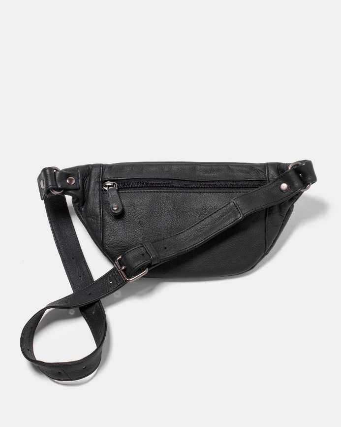 STITCH & HIDE LEATHER BAILEY HIP/CROSSBODY BAG BLACK - FREE KEYRING