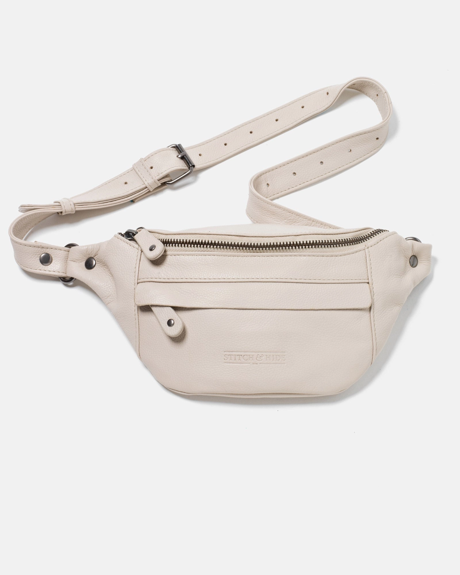 STITCH & HIDE LEATHER BAILEY HIP SLING CROSSBODY BAG IVORY WHITE - FREE KEYRING