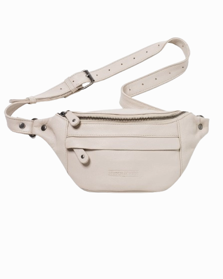 STITCH & HIDE LEATHER BAILEY HIP SLING CROSSBODY BAG IVORY WHITE - FREE KEYRING