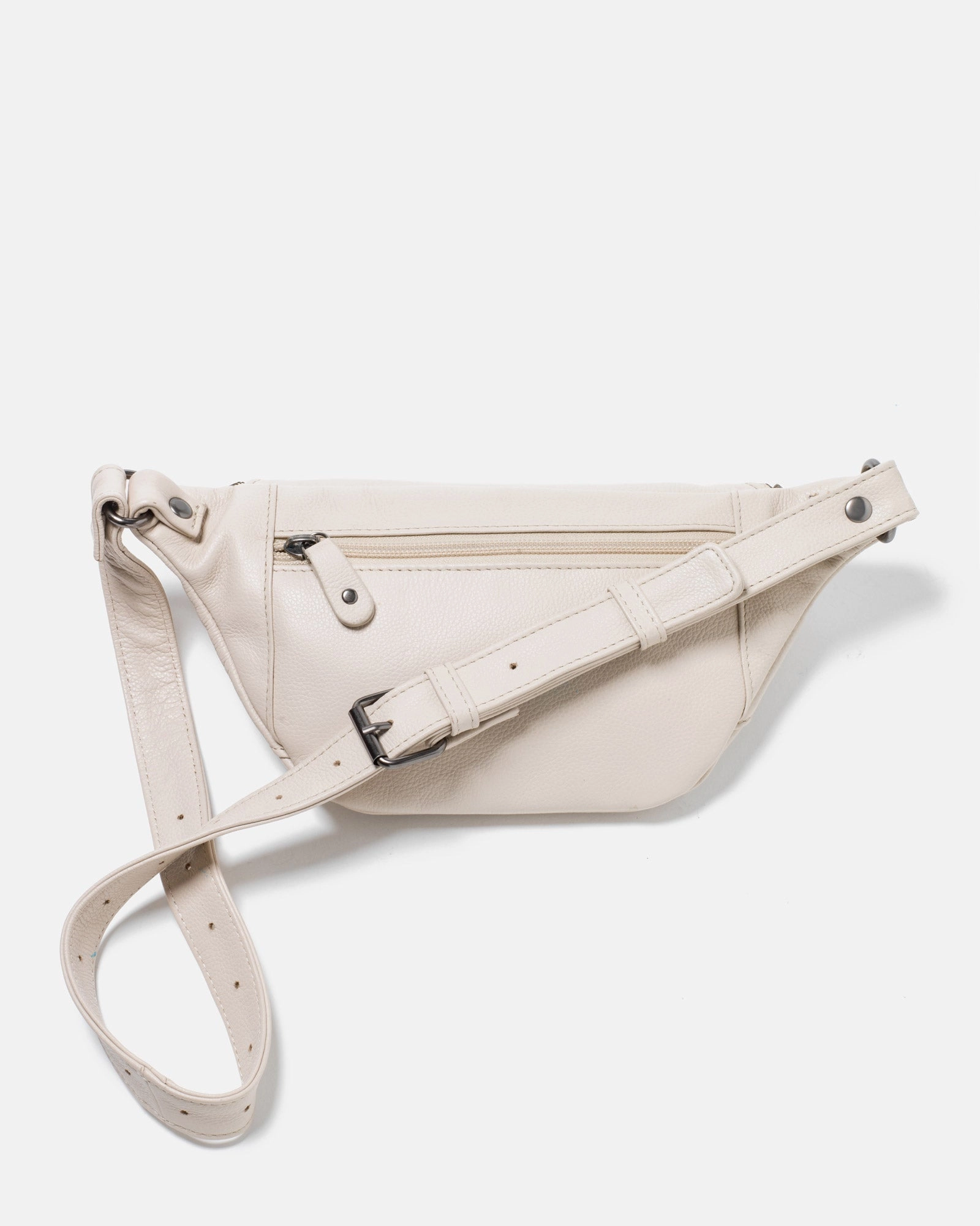 STITCH & HIDE LEATHER BAILEY HIP SLING CROSSBODY BAG IVORY WHITE - FREE KEYRING