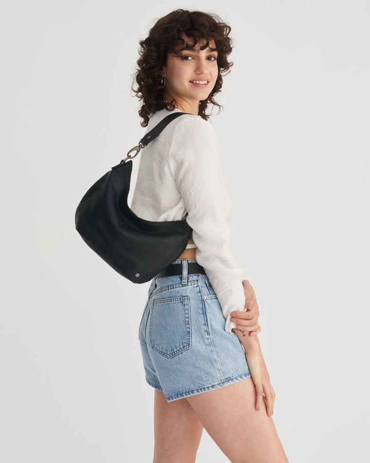 STITCH & HIDE LEATHER FRANKIE MINI SHOULDER BAG BLACK - FREE WALLET POUCH
