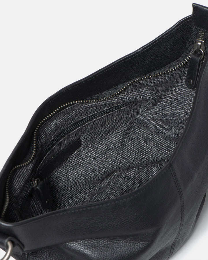 STITCH & HIDE LEATHER FRANKIE MINI SHOULDER BAG BLACK - FREE WALLET POUCH